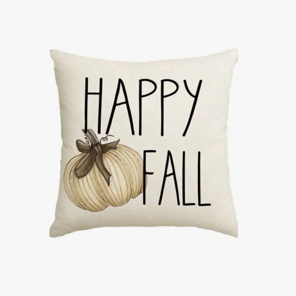 Rustic Woven Happy Fall with Pumpkin Pillow Case